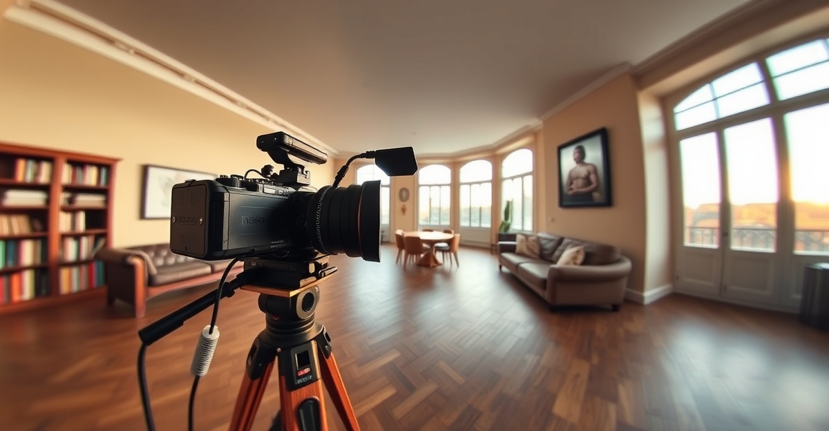 Tablette affichant une visite virtuelle 360 degrés d'un appartement