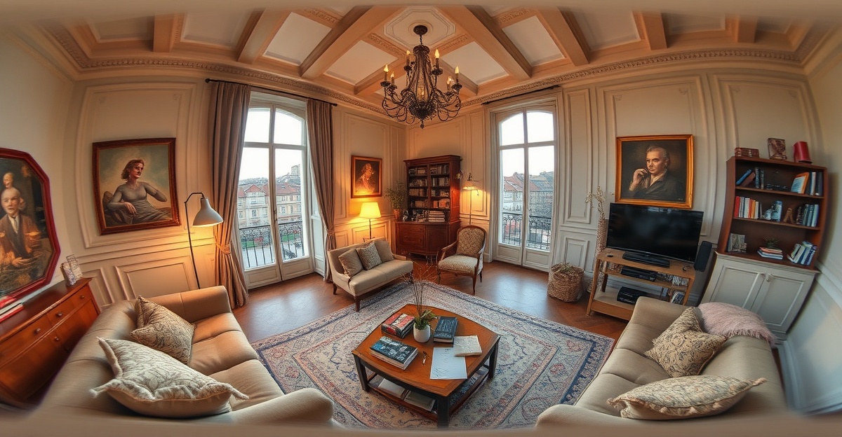 Caméra 360 degrés sur trépied dans un appartement bordelais